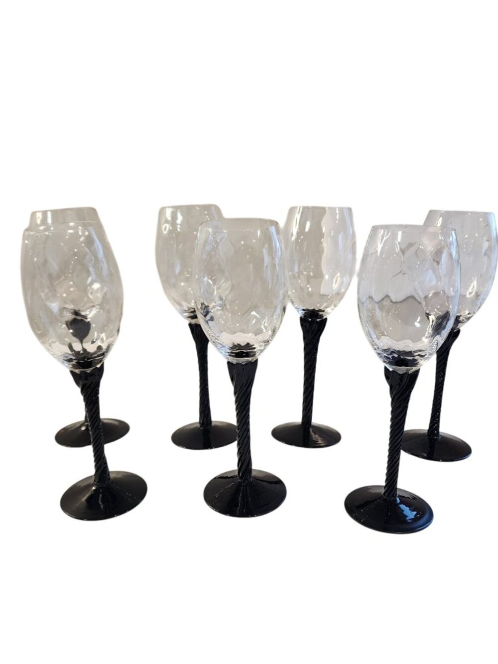 7 Vintage Black Onyx Twisted Stem 6oz Wine Cordial Glasses